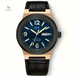 Montre homme automatique élégante – Cadran bleu avec affichage date et bracelet cuir