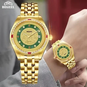 Bracelet acier or et cadran vert élégant