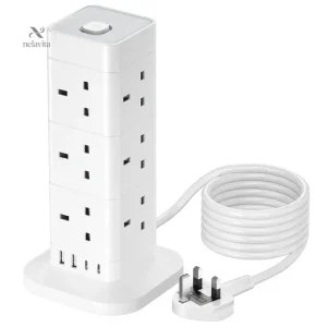 Multiprise électrique verticale avec 8 prises et 4 ports USB