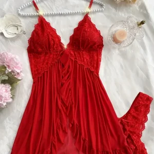 Nuisette Femme Dentelle et Volants – Sous-vêtements et Pyjamas Sexy & Élégants avec String Assorti