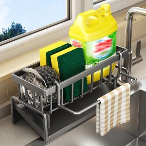 Organisateur d’évier avec support éponge et distributeur de savon