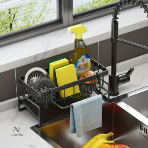 Organisateur de Cuisine pour Évier – Panier de Rangement Multifonction pour Éponges, Liquide Vaisselle et Torchons