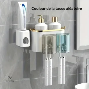 Organisateur Mural Salle de Bain avec Gobelets et Porte-Brosses – Support Multifonction avec Distributeur Dentifrice