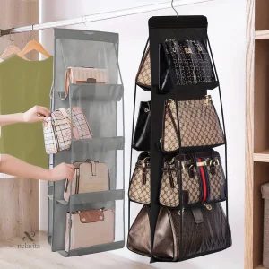 Organisateur Suspendu à Poches pour Sacs à Main – Rangement Vertical avec Housse Transparente, 8 Compartiments