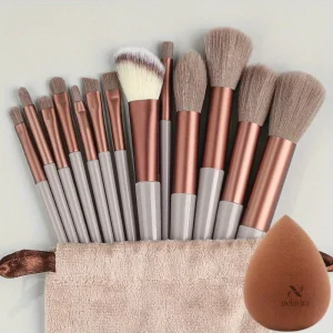 Pack de 12 Pinceaux Maquillage Professionnels – Brosse Teint, Yeux & Lèvres avec Étui Doux