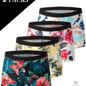 Pack de 4 Boxers Homme – Sous-vêtements à Motifs Tropicaux Colorés en Tissu Stretch