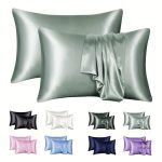 Taies d'oreiller satin, coloris variés, lot de 2