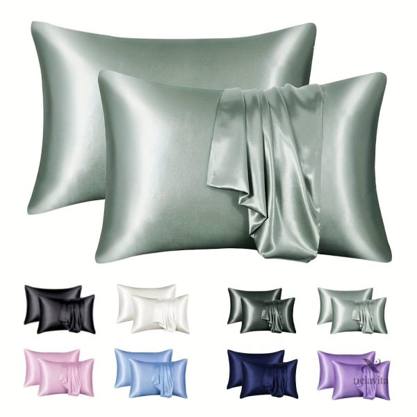Taies d'oreiller satin, coloris variés, lot de 2