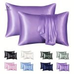 Taies d'oreiller satin couleur unie, lot de 2 pièces - vue 2
