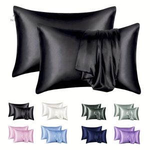 Taies d'oreiller satin, 2 pièces, coloris unis