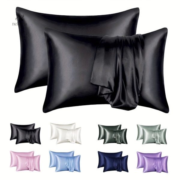 Taies d'oreiller satin, 2 pièces, coloris unis