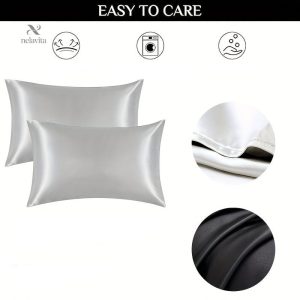 Taies d'oreiller unies en satin, pack de 2