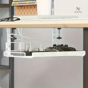 Panier de rangement métallique à suspendre sous bureau – Organisateur en maille avec fixation réglable pour tablette et fournitures