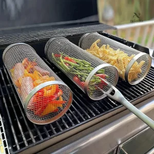 Panier grill rotatif en acier inoxydable pour barbecue