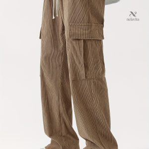 Pantalon cargo homme à jambe droite en velours côtelé
