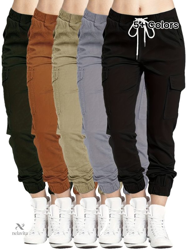 pantalon-cargo-taille-elastique-poches-pratiques-1 Pantalon Cargo avec taille élastique pour femmes