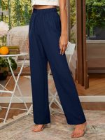 Pantalon droit femme taille haute élastique