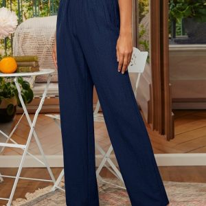 Pantalon droit femme taille haute élastique