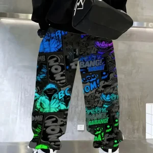 Pantalon Garçon Streetwear Imprimé Comics – Pantalons Enfant Mode Décontractée et Tendance Hip-Hop