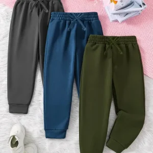 Pantalon Jogging Garçon Uni – Pantalons Enfant Confortables avec Taille Élastique et Cordon de Serrage