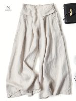 Pantalon Large Court Femme en Lin
