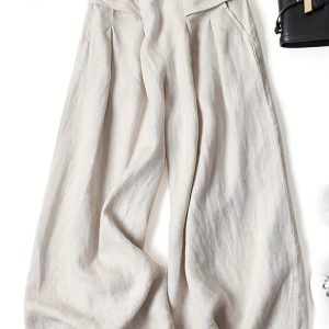 Pantalon Large Court Femme en Lin