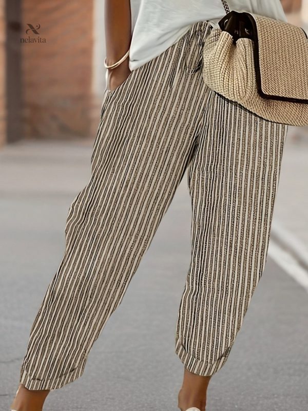pantalon-large-femme-a-rayures-taille-haute-tissu-leger-1 Pantalon large femme rayé taille haute léger