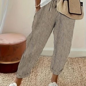 Pantalon à rayures pour femmes, coupe large et aérienne