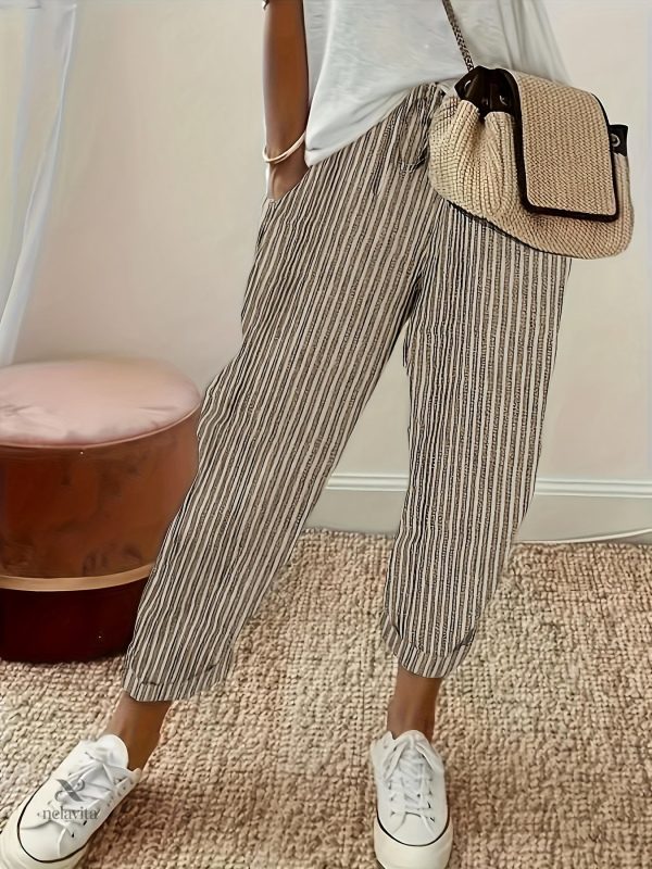 Pantalon à rayures pour femmes, coupe large et aérienne