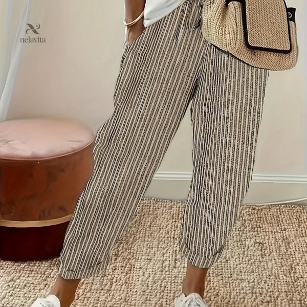 Pantalon taille haute pour femme, design rayé élégant