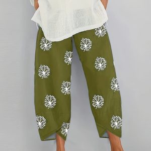 Pantalon Large Femme Grande Taille – Taille Élastique à Cordon, Style Lin Décontracté