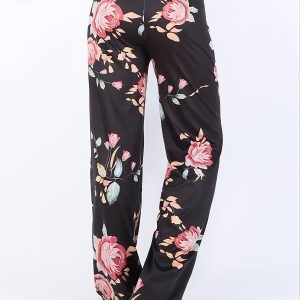 Pantalon Large Imprimé Fleuri Grande Taille Décontracté