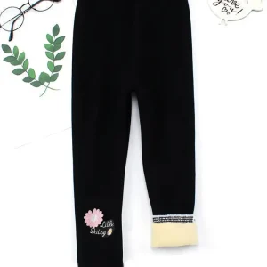 Pantalon Legging Fille Hiver – Doublé Chaud avec Motif Fleur Daisy