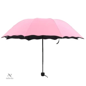 Parapluie pliable rose avec bord ondulé  Léger, compact et résistant au vent