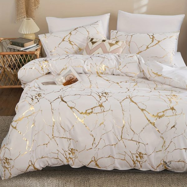 Parure de lit luxe doré et marbré