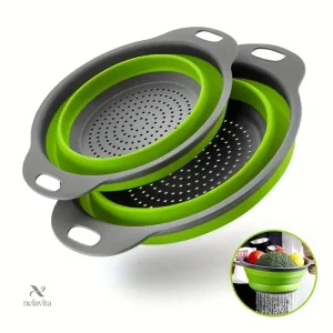 Passoires Pliables en Silicone – Lot de 2 Égouttoirs Extensibles pour Fruits, Légumes et Pâtes