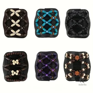 Peigne pratique pour cheveux, orné de perles bleues stylées