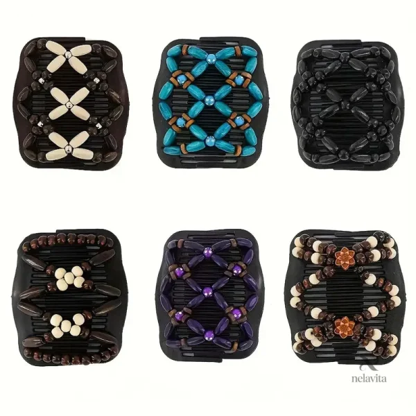 Peigne pratique pour cheveux, orné de perles bleues stylées