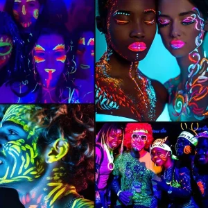 Maquillage néon réactif à la lumière noire, effet lumineux