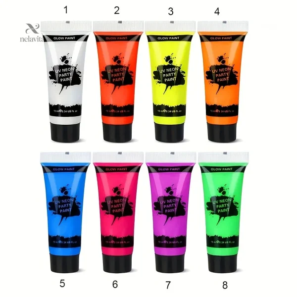 Set de peinture corporelle fluorescente, 8 teintes vibrantes
