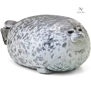 Peluche phoque gris réaliste XXL – Coussin moelleux et doudou rigolo pour enfants et adultes