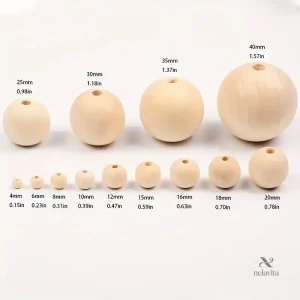 Perles en bois naturel – Rondes lisses pour création de bijoux DIY, décorations et loisirs créatifs