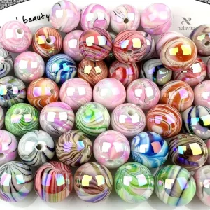 Perles rondes multicolores effet marbré pour bijoux DIY