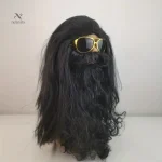 Perruque rocker noire avec barbe pour un look audacieux
