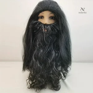 Costume de Père Noël mystérieux avec perruque et moustache