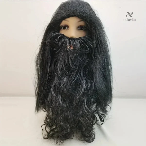 Costume de Père Noël mystérieux avec perruque et moustache