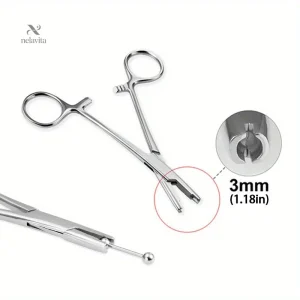 Pince Clamp à Billes 3, 4 et 5 mm pour Piercing – Outil de Précision en Acier Inoxydable pour Tatoueurs