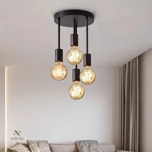 Plafonnier industriel moderne à 4 ampoules pour salon