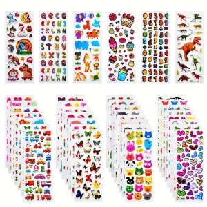 Planchettes d’Autocollants 3D Mignons – Stickers Enfants Thèmes Animaux, Fruits, Véhicules et Cœurs