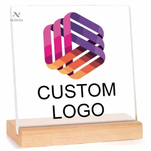 Plaque acrylique personnalisée avec support en bois élégant